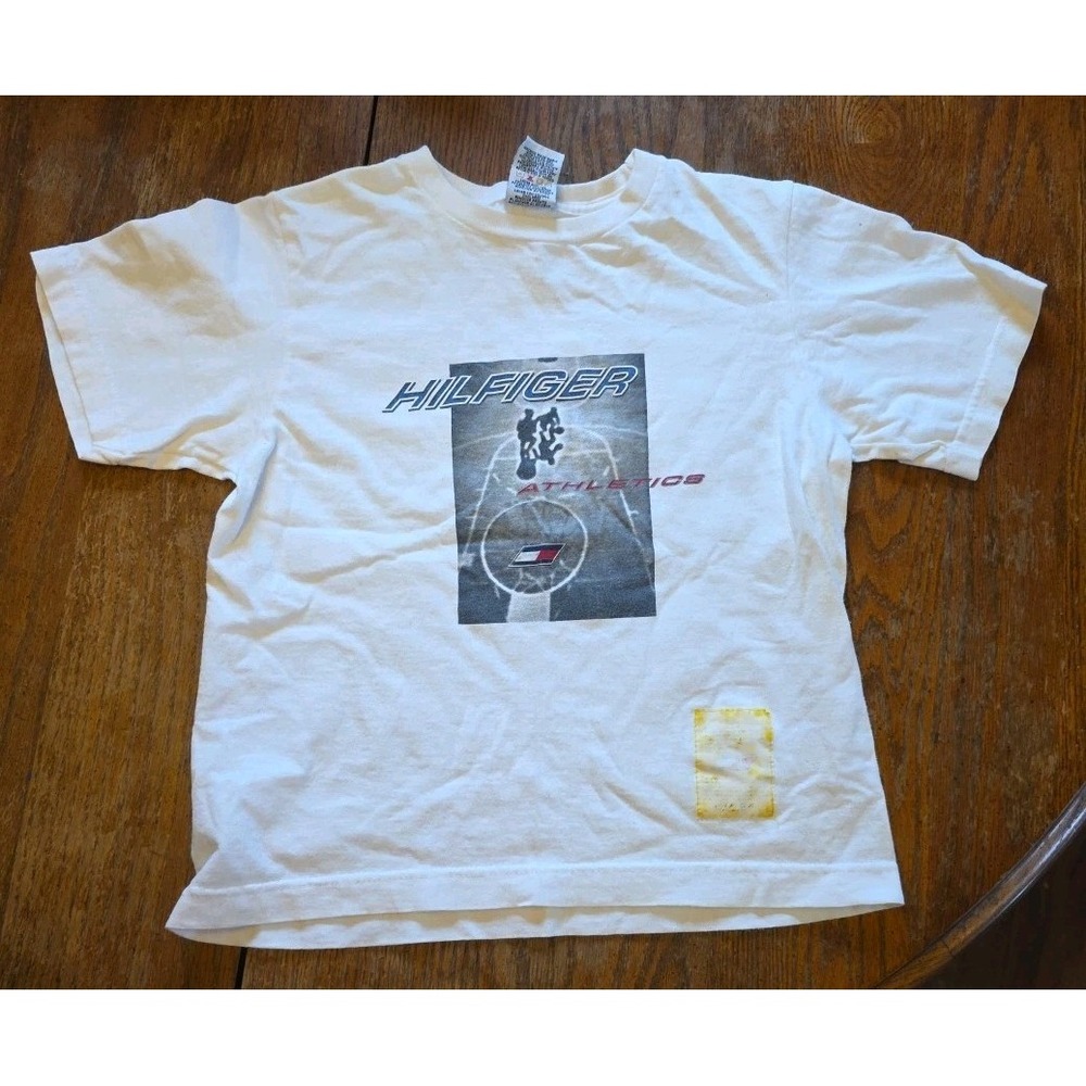 vintage tommy hilfiger White t-shirt youth kids size 7 00s made in USA Basketbal